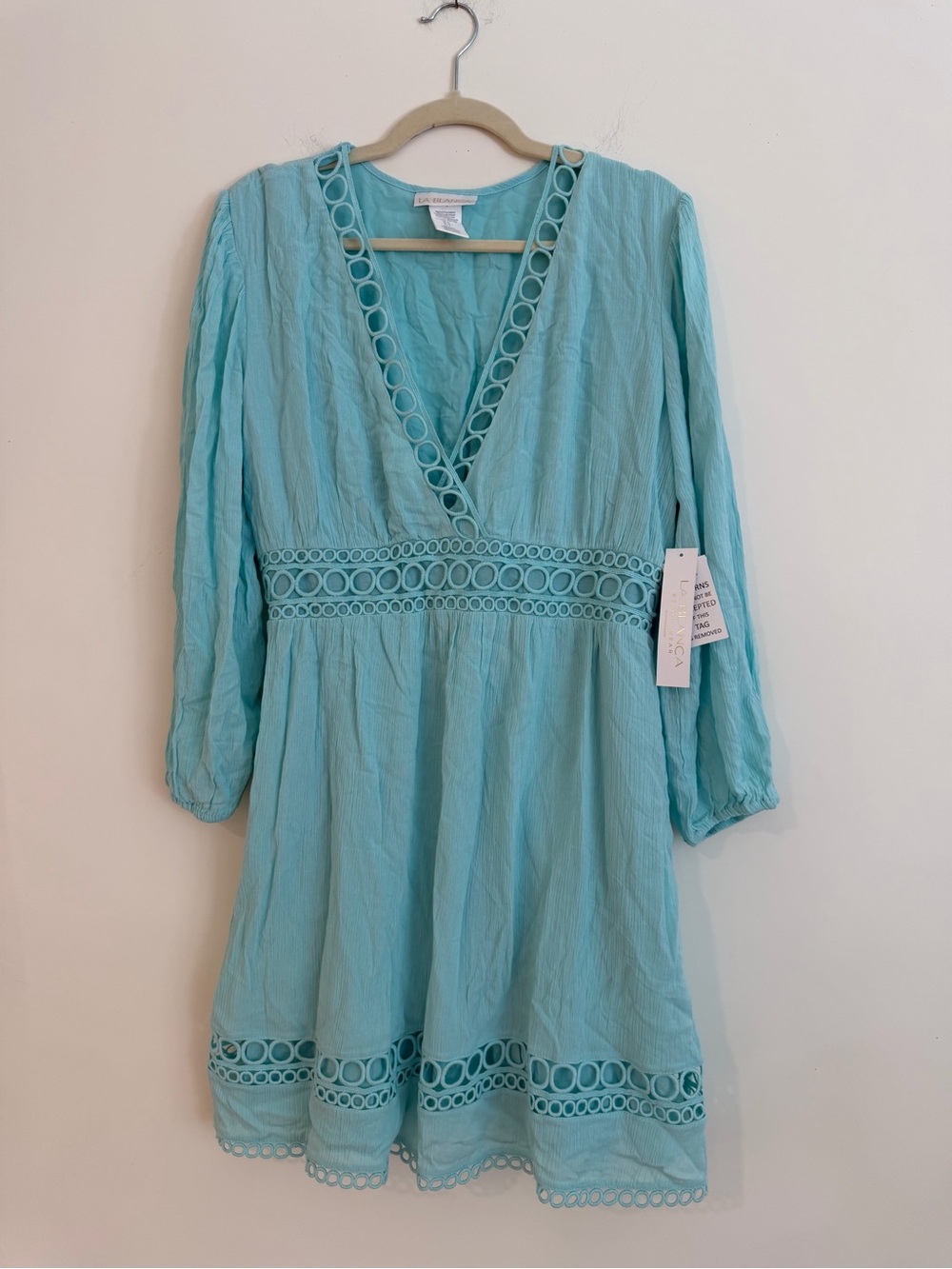 La Blanca Aqua Circle Trim V-Neck Dress size XL - Picture 2 of 5